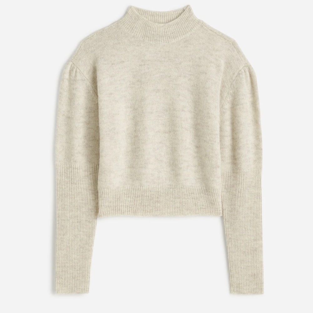 Madewell Alpaca-Blend Mockneck Puff Sleeve Sweater heather alabaster